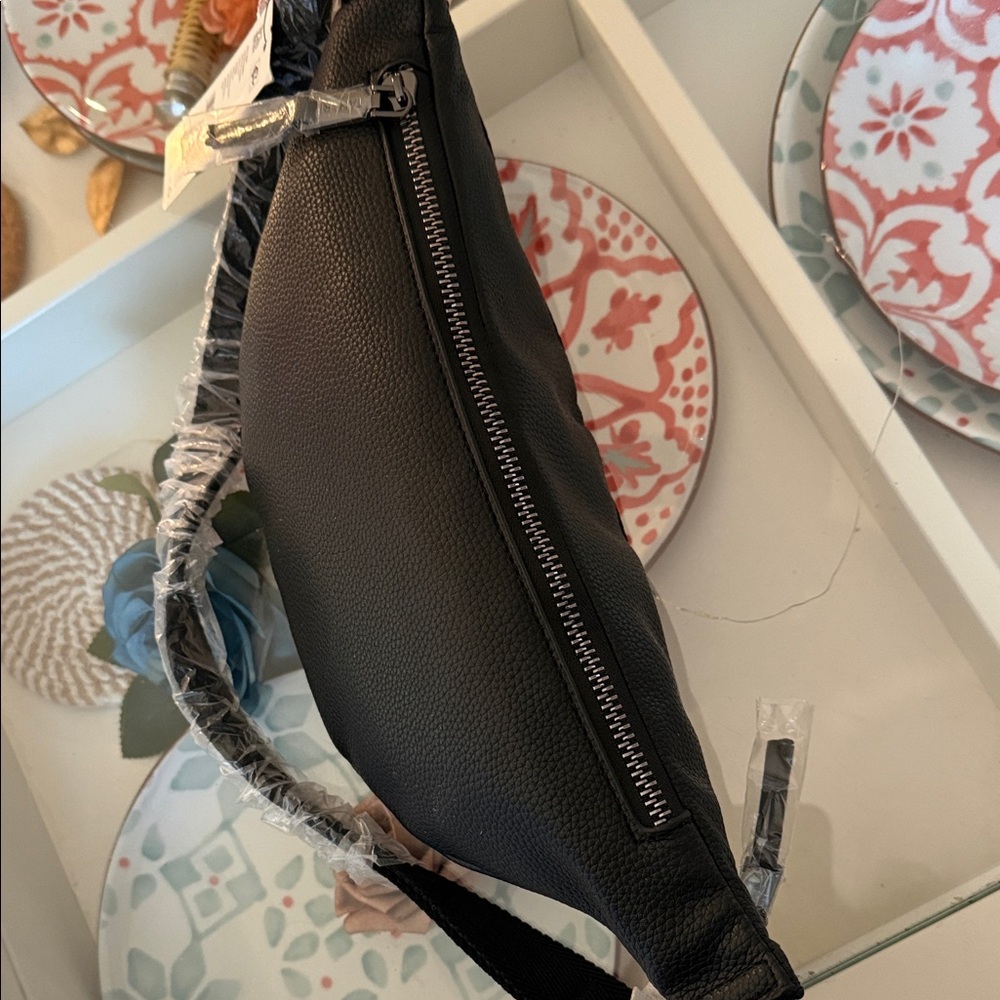 Tahari Black Vegan Leather Studded Belt Bag - Picture 3 of 9